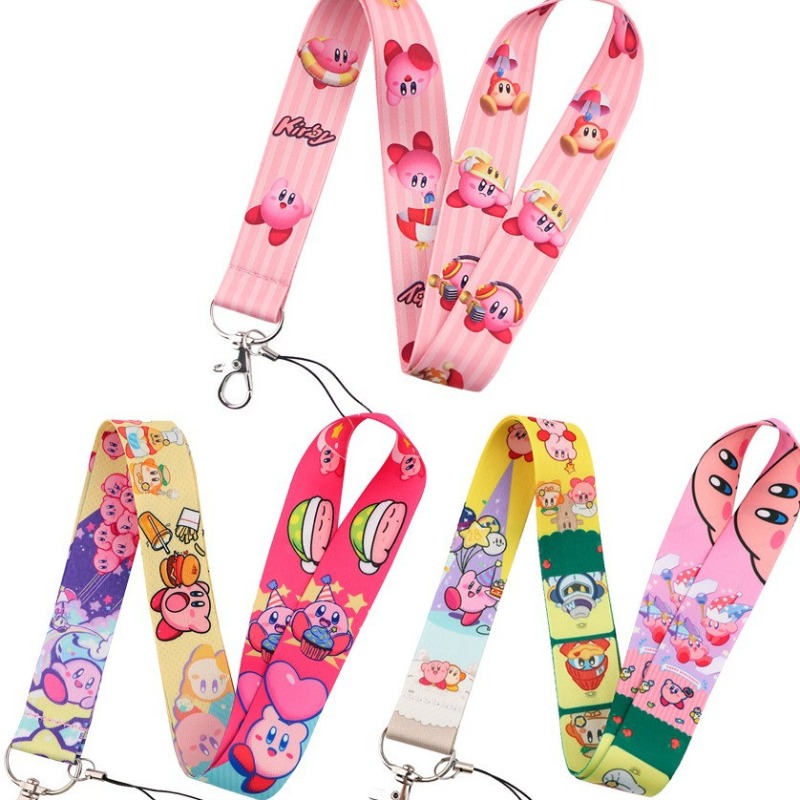 Lanyard Badge Holder - Hot Cute Kirby Lanyard Colorful Print