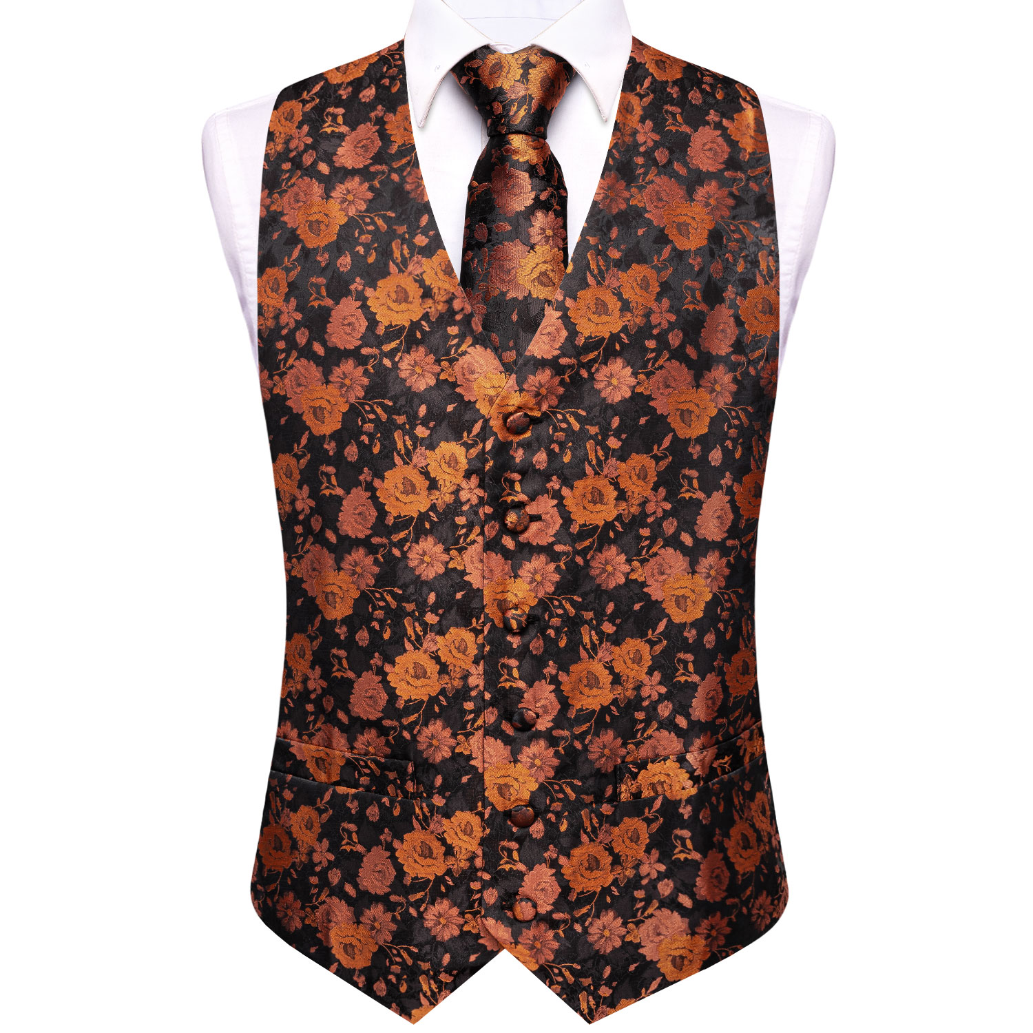 Black Brown Floral Mens Waistc - огляд і ціна Pocket Square Set